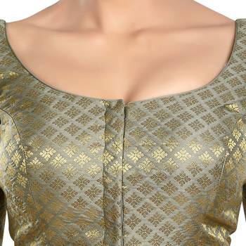 Neckbook Brocade Grey Elbow Sleeves Round Neck Princess Cut Padded Readymade Saree Blouse 5