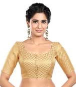 Neckbook Banarasi Gold Brocade Elbow Sleeves Round Neck Princess Cut Padded Readymade Saree Blouse