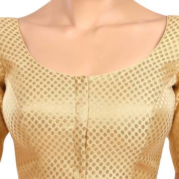 Neckbook Banarasi Gold Brocade Elbow Sleeves Round Neck Princess Cut Padded Readymade Saree Blouse 5