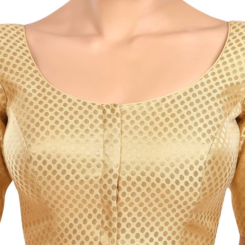 Neckbook Banarasi Gold Brocade Elbow Sleeves Round Neck Princess Cut Padded Readymade Saree Blouse