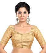 Neckbook Designer Gold Brocade Elbow Sleeves Round Neck Princess Cut Padded Readymade Saree Blouse