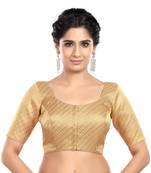 Neckbook Banarasi Design Gold Brocade Elbow Sleeves Round Neck Princess Cut Padded Readymade Saree Blouse