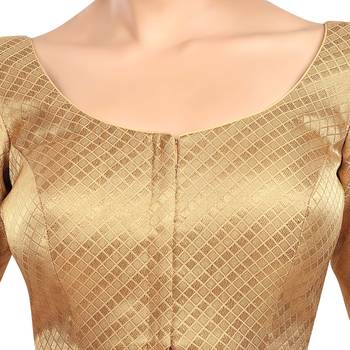 Neckbook Banarasi Design Gold Brocade Elbow Sleeves Round Neck Princess Cut Padded Readymade Saree Blouse 5