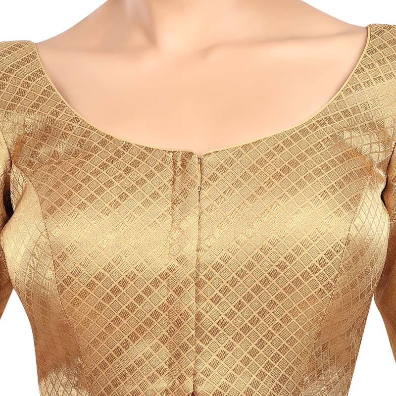 Neckbook Banarasi Design Gold Brocade Elbow Sleeves Round Neck Princess Cut Padded Readymade Saree Blouse