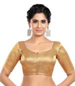 Neckbook Brocade Gold Elbow Sleeves Round Neck Princess Cut Padded Readymade Saree Blouse