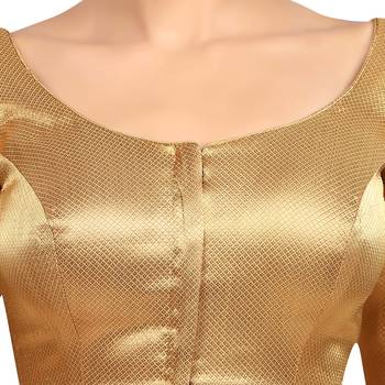 Neckbook Brocade Gold Elbow Sleeves Round Neck Princess Cut Padded Readymade Saree Blouse 5