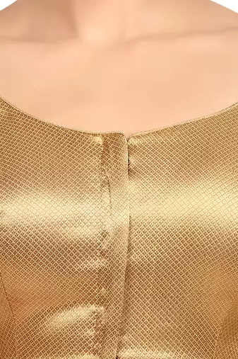 Neckbook Brocade Gold Elbow Sleeves Round Neck Princess Cut Padded Readymade Saree Blouse