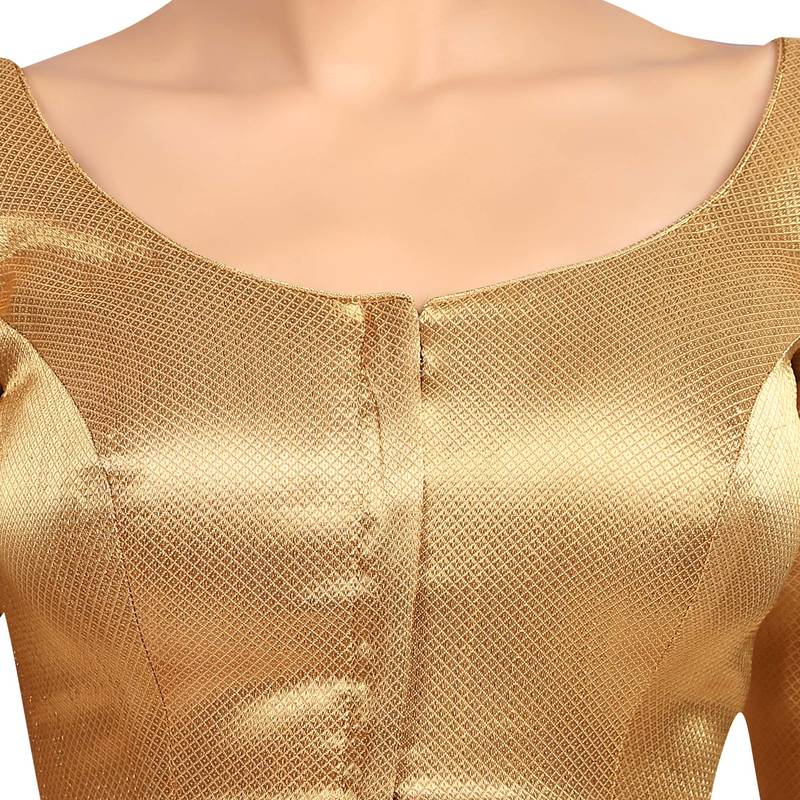 Neckbook Brocade Gold Elbow Sleeves Round Neck Princess Cut Padded Readymade Saree Blouse