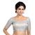 Neckbook Banarasi Design Silver Brocade Elbow Sleeves Round Neck Princess Cut Padded Readymade Saree Blouse