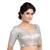 Neckbook Banarasi Design Silver Brocade Elbow Sleeves Round Neck Princess Cut Padded Readymade Saree Blouse