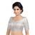 Neckbook Brocade Silver Elbow Sleeves Round Neck Princess Cut Padded Readymade Saree Blouse