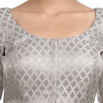 Neckbook Brocade Silver Elbow Sleeves Round Neck Princess Cut Padded Readymade Saree Blouse 5