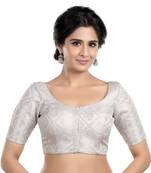 Neckbook Silver Banarasi Brocade Short Sleeves Princess Cut Padded Readymade Saree Blouse
