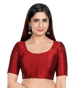 Neckbook Maroon Kora Silk Elbow Sleeves Round Neck Princess Cut Padded Readymade Saree Blouse
