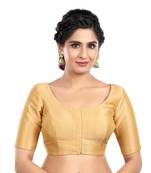Black Kora Silk Elbow Sleeves Round Neck Princess Cut Padded Readymade Saree Blouse