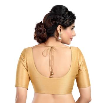 Black Kora Silk Elbow Sleeves Round Neck Princess Cut Padded Readymade Saree Blouse 3