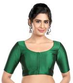 Green Banglori Silk Elbow Sleeves Princess Cut Padded Readymade Saree Blouse