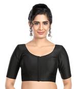 Black Banglori Silk Elbow Sleeves Princess Cut Padded Readymade Saree Blouse