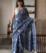 Suta blue floral pure cotton printed printed saree