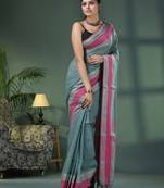 Jengle green cotton jacquard border handloom saree