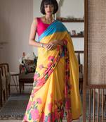 Suta yellow printed cotton printed saree