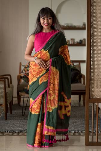 Suta Multicolor Printed Cotton Printed Saree Without Blouse