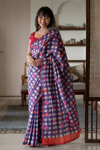 Suta Multicolor Striped Cotton Printed Saree Without Blouse