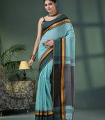 Baby blue cotton jacquard border handloom saree