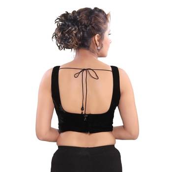 Black Solid Velvet Saree Blouse 2