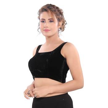 Black Solid Velvet Saree Blouse 3