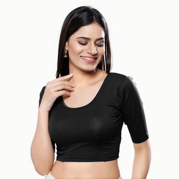Black Solid Stretchable Saree Blouse 1