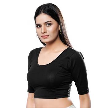 Black Solid Stretchable Saree Blouse 3