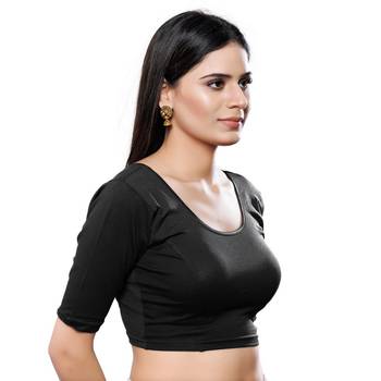 Black Solid Stretchable Saree Blouse 4