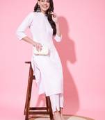 Women's Knee Length Collar Neck Rayon Kurti And Pant Set (White) (MAK78)