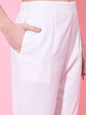 Women's Knee Length Collar Neck Rayon Kurti And Pant Set (White) (MAK78) 5