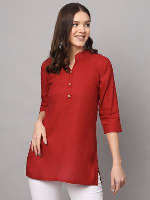Women's Above Knee Length Regular Sleeves V Neck Tunic (Maroon) (MAK79) 1