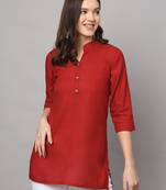 Women's Above Knee Length Regular Sleeves V Neck Tunic (Maroon) (MAK79)