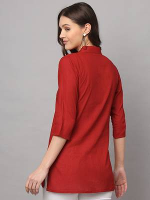 Women's Above Knee Length Regular Sleeves V Neck Tunic (Maroon) (MAK79) 2