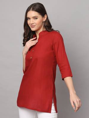Women's Above Knee Length Regular Sleeves V Neck Tunic (Maroon) (MAK79) 5