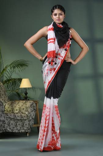 Black & white cotton srivari handloom saree