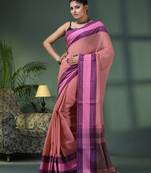 Pastel peach cotton jacquard border handloom saree