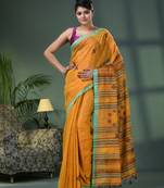 Yellow zari cotton all body kantha buti handloom tissue saree