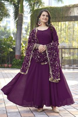Wine Fox Georgette Fabric Maxi Gown With Dupatta And Pent 2