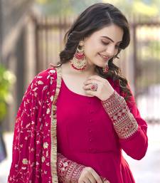 Rani Pink Fox Georgette Fabric Gown With Dupatta And Pent