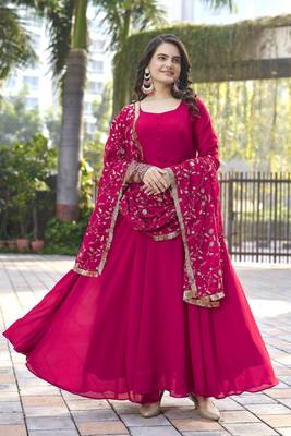 Rani Pink Fox Georgette Fabric Gown With Dupatta And Pent 2