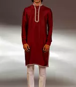Marron Kurta Embroidery work with contrast bottom Ethnic Kurta Mens Wear Solid stitched for Occasion & Festive Ceremony