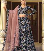  BLUE COLOR PARTY WEDDING WEAR FLORAL PRINTED INDIAN LEHENGA CHOLI