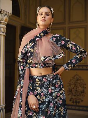  BLUE COLOR PARTY WEDDING WEAR FLORAL PRINTED INDIAN LEHENGA CHOLI 3