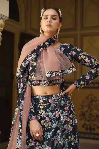  BLUE COLOR PARTY WEDDING WEAR FLORAL PRINTED INDIAN LEHENGA CHOLI