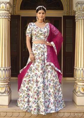  WHITE COLOR PARTY WEDDING WEAR FLORAL PRINTED INDIAN LEHENGA CHOLI 1